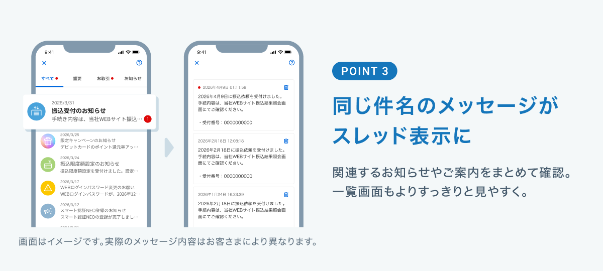 POINT３　同じ件名のメッセージがスレッド表示に