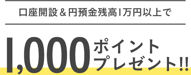 口座開設&円預金残高1万円以上で1,000ポイントプレゼント!!